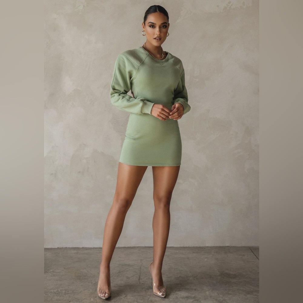 Jluxlabel French Crew Neck Knit Dress in Sage, size small